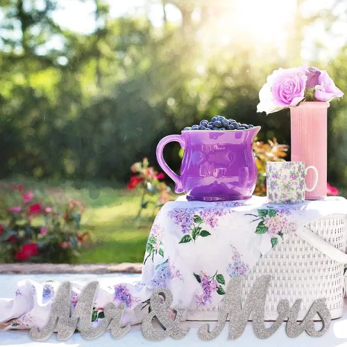 Miniatura 3 de Mrs & Mr Sign - Decoración de mesa de amor, letras para accesorios de fotos de boda, pancarta de fiesta, purpurina plateada Escarcha plateada