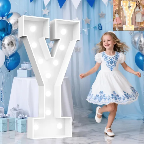 Miniatura 75 de Pooqla Letras de marquesina iluminadas de 3 pies, letras de marquesina con luz LED blanca fría y blanca cálida, letras de mosaico gigante para Letra