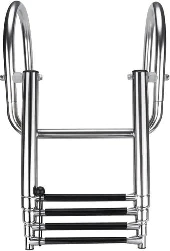 Miniatura 7 de Escalera para barco pontón de acero inoxidable de 4 escalones, resistente plegable y telescópica para entrada trasera, con barandilla de mano