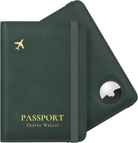 Stouchi Soporte para pasaporte AirTag, Verde, Moda Simple Slim Múltiples