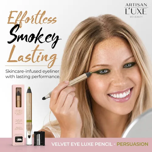 Miniatura 2 de Artisan L'uxe Beauty Velvet Jumbo Delineador de ojos verde oliva con afilador gratuito Maquillaje mezclable para ojos ahumados – Delineador