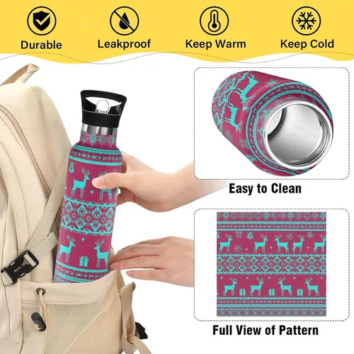 Miniatura 4 de Kids Water Bottle 20 Oz, Water Bottle Stainless Steel for Travel or School, BPA-Free, Teal Nordic Deer