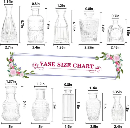 Miniatura 6 de Jarrones Bud - Juego de 10 pequeños jarrones de cristal para flores para centros de mesa, bonito cristal Bud transparente a granel, diseño mini