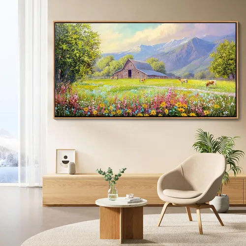 Miniatura 28 de AJAZIKO Arte de Pared de Vaca de las Tierras Altas - Decoración de Pared de Granja y Campo Rústico, Cuadros Grandes en Lienzo para Sala de Estar