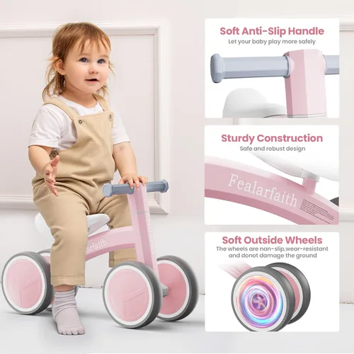 Miniatura 6 de Bicicleta de equilibrio de bebé para niños y niñas de 1 año, primera bicicleta para niños pequeños con 4 ruedas de iluminación coloridas Bicicleta