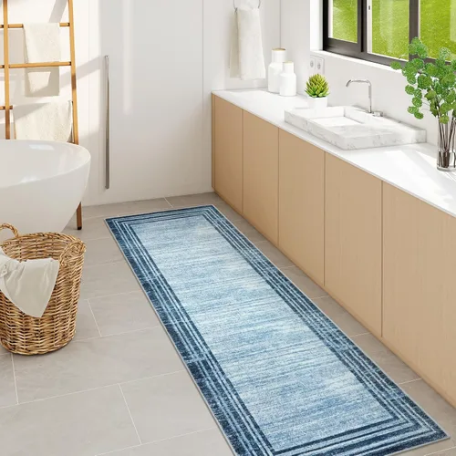 Miniatura 82 de Alfombra de pasillo moderna abstracta Lahome, alfombra lavable turquesa de 2 x 6 pulgadas para entrada, alfombra antideslizante de bajo pelo