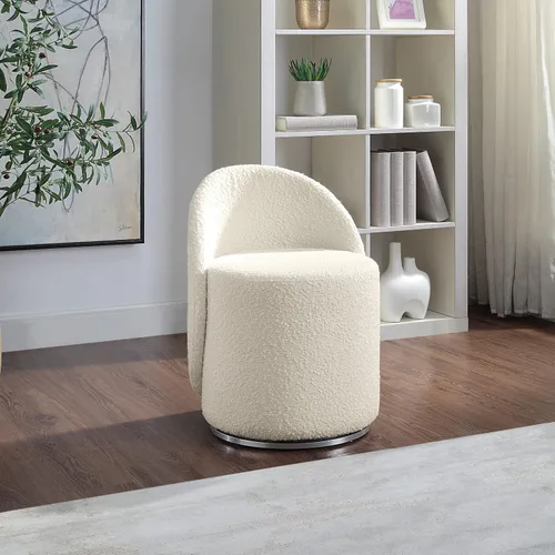 Miniatura 2 de OSP Home Furnishings - Silla de tocador Lystra giratoria de barril con tela de bouclé texturizada, crema