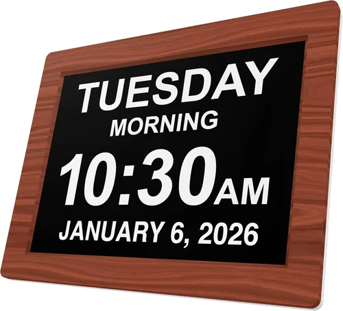 Miniatura 12 de American Lifetime Reloj digital grande para personas mayores, negro, 8 pulgadas, con día y fecha, alarmas personalizables, atenuación automática