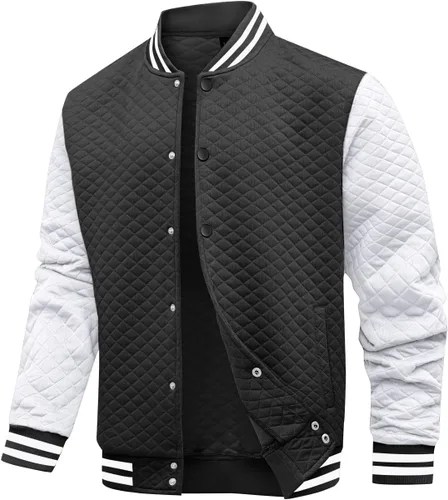 Miniatura 7 de Wizoat Chaqueta universitaria para hombre, chaqueta ligera casual con diseño de gofre, chaquetas bomber