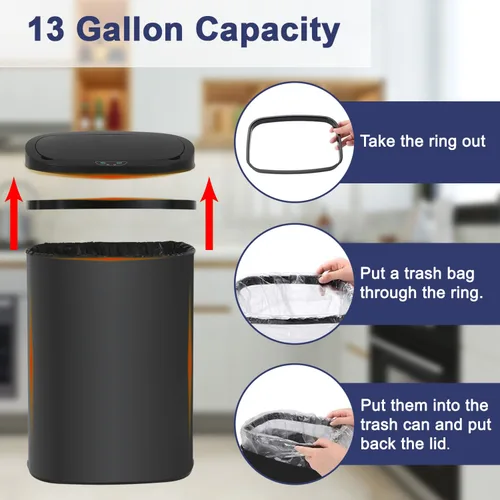 Miniatura 6 de Basurero de cocina con sensor de movimiento automático con tapa, cubo de basura sin contacto de 50 litros/13 galones, cubo de basura impermeable