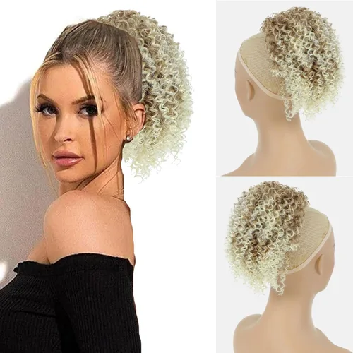 Miniatura 7 de Cola de caballo con cordón para mujeres negras, extensión de cola de caballo negra rizada para mujeres negras, extensiones de cabello sintético