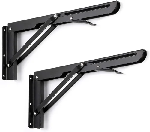 Miniatura 8 de Sumnacon Soportes plegables resistentes para estantes – Banco de mesa triangular de metal resistente, soporte de estante plegable de 10 pulgadas, 2