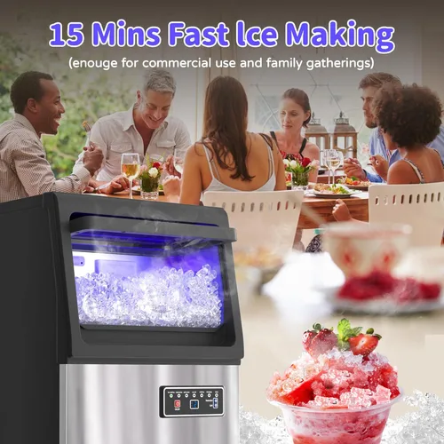 Miniatura 5 de Máquina de hielo comercial de pepitas de 80 libras/24 horas con almacenamiento de 15 libras, máquina de hielo de pellets de acero inoxidable, lista