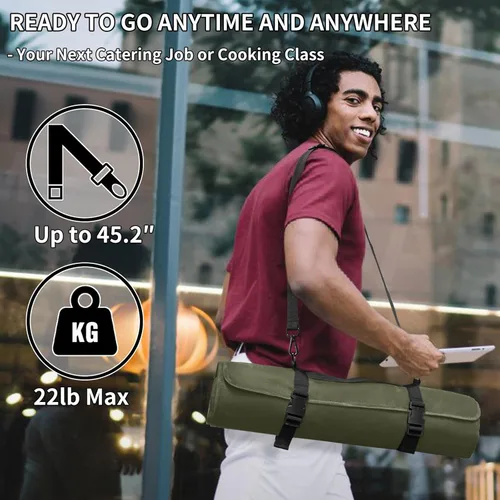 Miniatura 5 de lelezone Bolsa enrollable para cuchillos de chef, resistente al agua, funda de lona encerada para cuchillos, bolsas enrollables para chefs