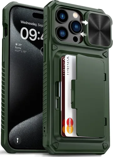 Miniatura 14 de Vihibii Funda para iPhone 13 Pro Max/iPhone 12 Pro Max con tarjetero (4 tarjetas) [bloqueo RFID] y cubierta de cámara deslizante, protección contra