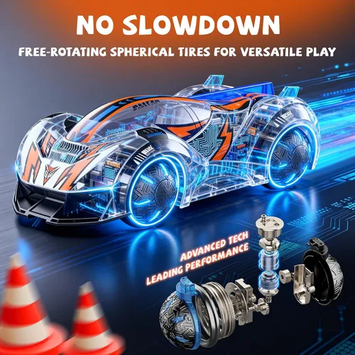 Miniatura 3 de AEROQUEST Rueda esférica RC Stunt Car, velocidad proporcional y dirección, ruedas ajustables de 30 a 90°, giro de 360°, deriva de cola de pez