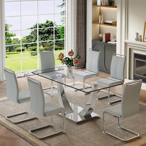 Miniatura 24 de Mesa de comedor moderna para mesa de comedor de mármol sintético de 4/6, 63 pulgadas, mesa de cocina rectangular, mesa de cocina y comedor de fácil