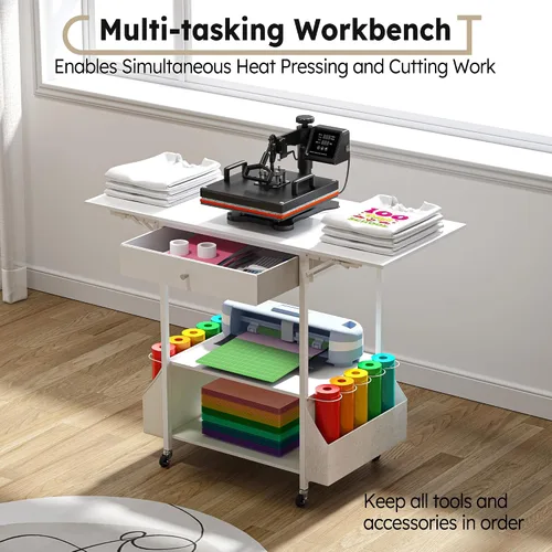 Miniatura 5 de 𝐂𝐫𝐚𝐟𝐢𝐭 Mesa Plegable de Prensa de Calor—Sostiene 36 Rollos de Vinilo, Carro de Soporte de Prensa de Calor Movible con Bolsa de Almacenamiento, Banco