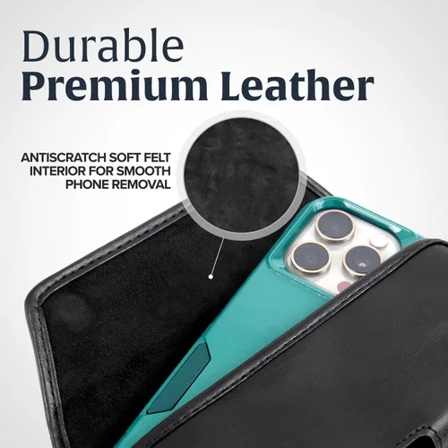 Miniatura 3 de Turtleback Clip para cinturón para iPhone 16 Pro, 16e, 15 Pro 14 Pro 13 Pro - Mediano. Se adapta con fundas estilo viajero a prueba de golpes, cuero