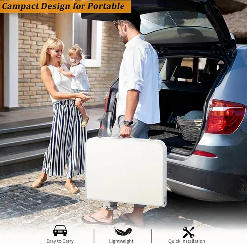 Miniatura 7 de Mesa plegable de aluminio, mesa de campamento multiusos para picnic, mesa rectangular portátil y ajustable, color blanco