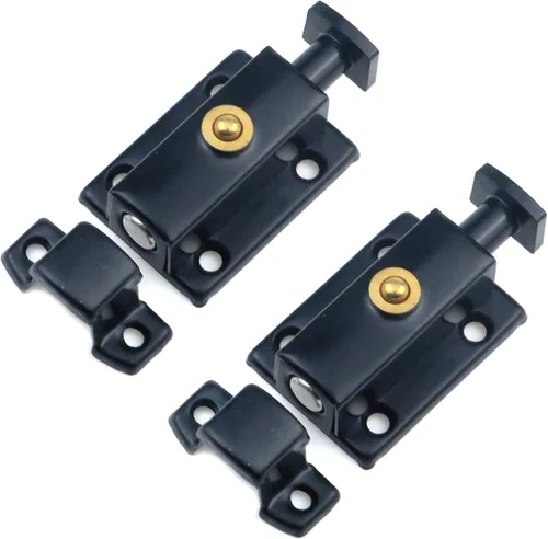 MY MIRONEY Pestillo de seguridad de acero inoxidable con resorte de 1.65 pulgadas para puerta, color negro, con tornillos, paquete de 2