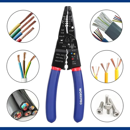 Miniatura 8 de WORKPRO Juego de pelacables, pelacables multiherramienta de 8 pulgadas y juego de pelacables autoajustable de 8 pulgadas para pelar, cortar