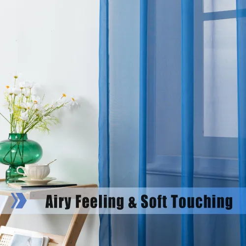 Miniatura 4 de WPM Cortinas traslúcidas azul real de 60" de ancho x 95" de largo, 2 paneles con bolsillo para barra, cortinas de gasa transparentes para ventana