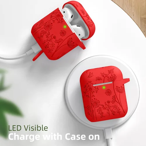 Miniatura 7 de Lerobo - Funda con grabado de flores para carcasa de AirPod, protector de silicona suave y elegante con llavero compatible con carcasa de carga