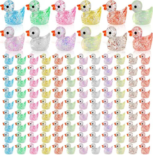 120 piezas de Fuyamp Mini patos de resina, lindas figuras de pato en miniatura coloridas para proyectos de bricolaje, acuario, decoración del hogar,
