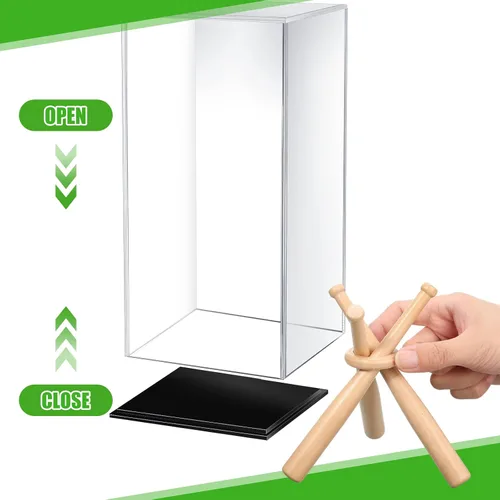 Miniatura 6 de Mudder Vitrina de béisbol y soporte de madera, soporte de acrílico para béisbol, caja de acrílico con almohadilla de césped para exhibición