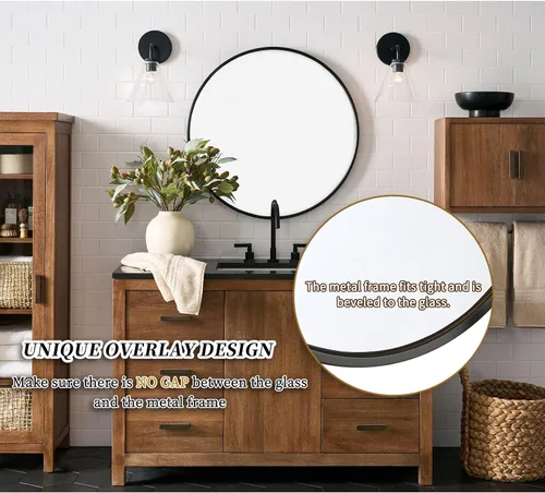 Miniatura 7 de G-LEAF Espejo redondo negro de 32 pulgadas para tocador de baño, entrada, sala de estar, espejo de baño redondo para pared