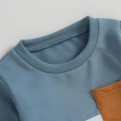 Miniatura 75 de Conjunto de ropa de otoño e invierno para bebé niño pequeño, sudadera de manga larga con colores contrastantes, pantalones elásticos para recién