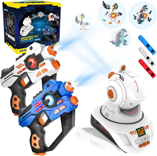 Juego de 2 Pistolas de Etiqueta Láser con Proyector, Juego de Disparos Lazer para Niños, Adolescentes y Adultos con Pantalla de Puntuación LED