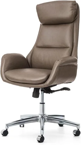 Miniatura 8 de Glitzhome Silla de oficina ejecutiva, silla de escritorio de mediados de siglo con respaldo alto, silla de cuero con soporte lumbar, silla giratoria