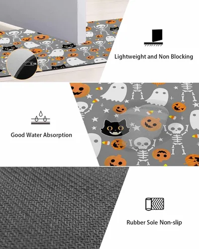 Miniatura 3 de Tapete de baño gris de Halloween para bañera, antideslizante, de secado rápido y absorbente, tierra de diatomeas, fregadero, dormitorio, cocina
