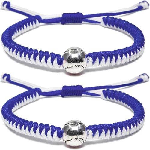 Miniatura 11 de Pulseras trenzadas hechas a mano, regalos de béisbol para niños, pulseras ajustables con cuentas de béisbol, pulseras de béisbol inspiradoras