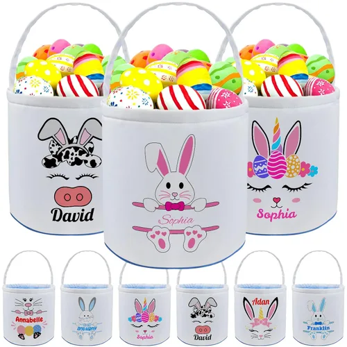 Miniatura 14 de kioskbanks Cesta de Pascua personalizada con nombre para niños, lona personalizada, cubo de Pascua, regalo para niños y niñas Estilo2-azul