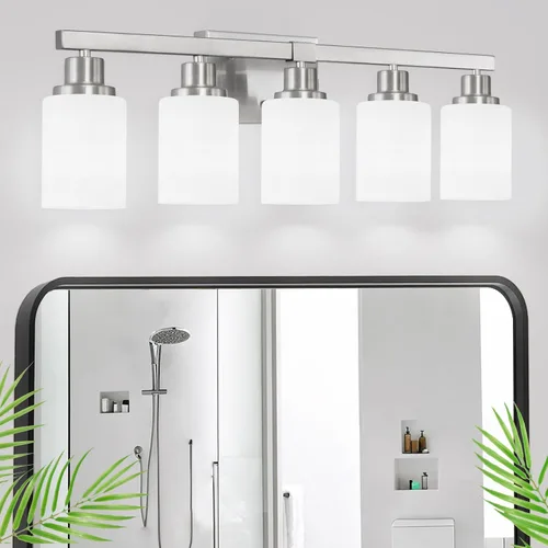 Miniatura 29 de Juego de 2 apliques de pared para baño, 1 luz negra, apliques de pared modernos para interiores con pantallas de vidrio blanco, lámpara de pared