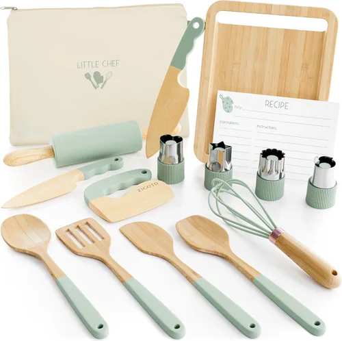 Miniatura 9 de Juego de cocina y horneado de madera para niños, herramientas de cocina seguras y reales que dan a los niños una experiencia de cocina divertida.