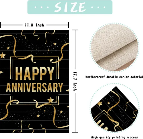 Miniatura 2 de Bandera de jardín con texto en inglés "Happy Anniversary", de arpillera de doble cara, cartel vertical para bodas, aniversario, fiesta, patio