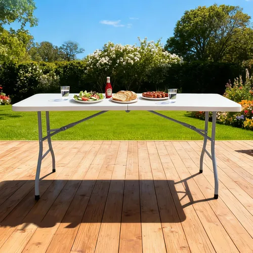 Miniatura 6 de Lakhow Mesa plegable de 6 pies, mesa de plástico para interiores y exteriores, mesa de comedor portátil de altura cuadrada, perfecta para picnics