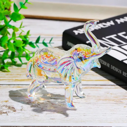 Miniatura 6 de YWHL Linda Figurilla de Vidrio de Cristal de Elefante, Regalos Coleccionables para Mujeres Amantes de los Elefantes, Estatua de Animal para Arco iris