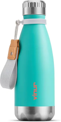Miniatura 26 de VINUR Botella de agua para niños, 9 onzas, acero inoxidable, doble pared, aislada al vacío, botella de agua para la escuela, frasco en forma de cola