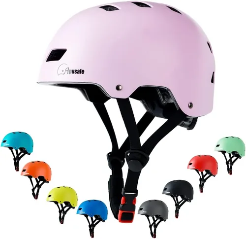 Casco para bicicleta y patineta, ajustable y multideporte para patines y scooter, 3 tallas para adultos, jóvenes, niños y bebés Rosa