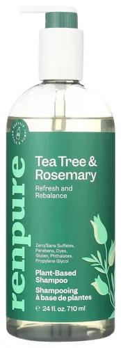 Renpure Champú de Árbol de Té y Romero a Base de Plantas para Refrescar y Reequilibrar - Alivia el Cuero Cabelludo Seco - Proporciona Humedad y