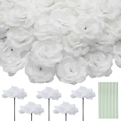 Miniatura 11 de 50 unidades de cabeza de rosa, flores artificiales a granel para manualidades, cabeza de flor de seda de rosa falsa de 3 pulgadas, flores sintéticas
