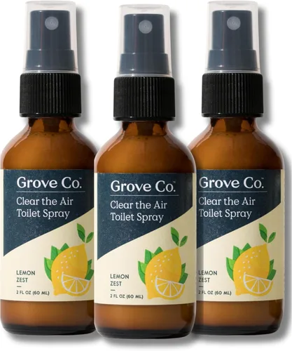 Grove Co. Clear the Air - Aerosol para inodoro, ambientador de baño (2 onzas líquidas), eliminador de olores para olores fuertes, aroma 100% natural