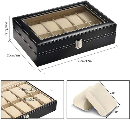 Miniatura 5 de Caja de reloj vitrina organizador de joyas con tapa de vidrio