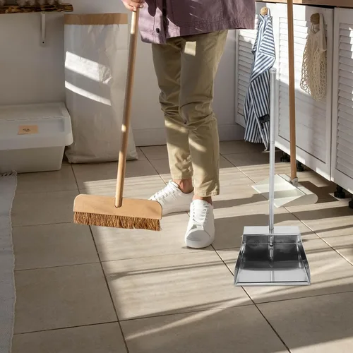 Miniatura 8 de Lurrose Recogedor vertical con mango largo, pala de basura de gran capacidad para limpieza del hogar, agarre ergonómico, diseño resistente al