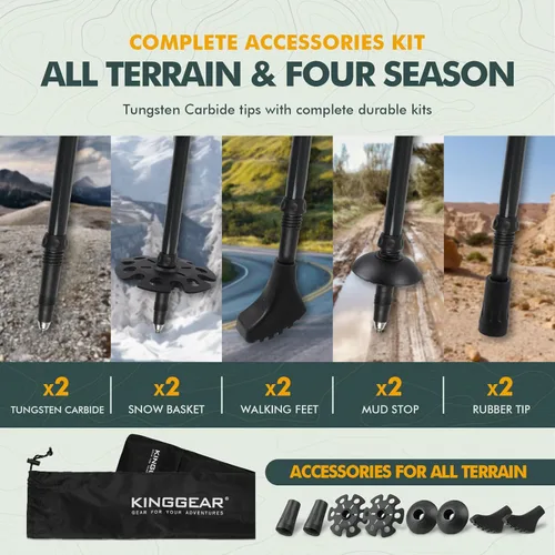 Miniatura 6 de KINGGEAR TPC-3K - Bastones de senderismo 100% fibra de carbono para senderismo, bastones de senderismo plegables ultraligeros con empuñaduras
